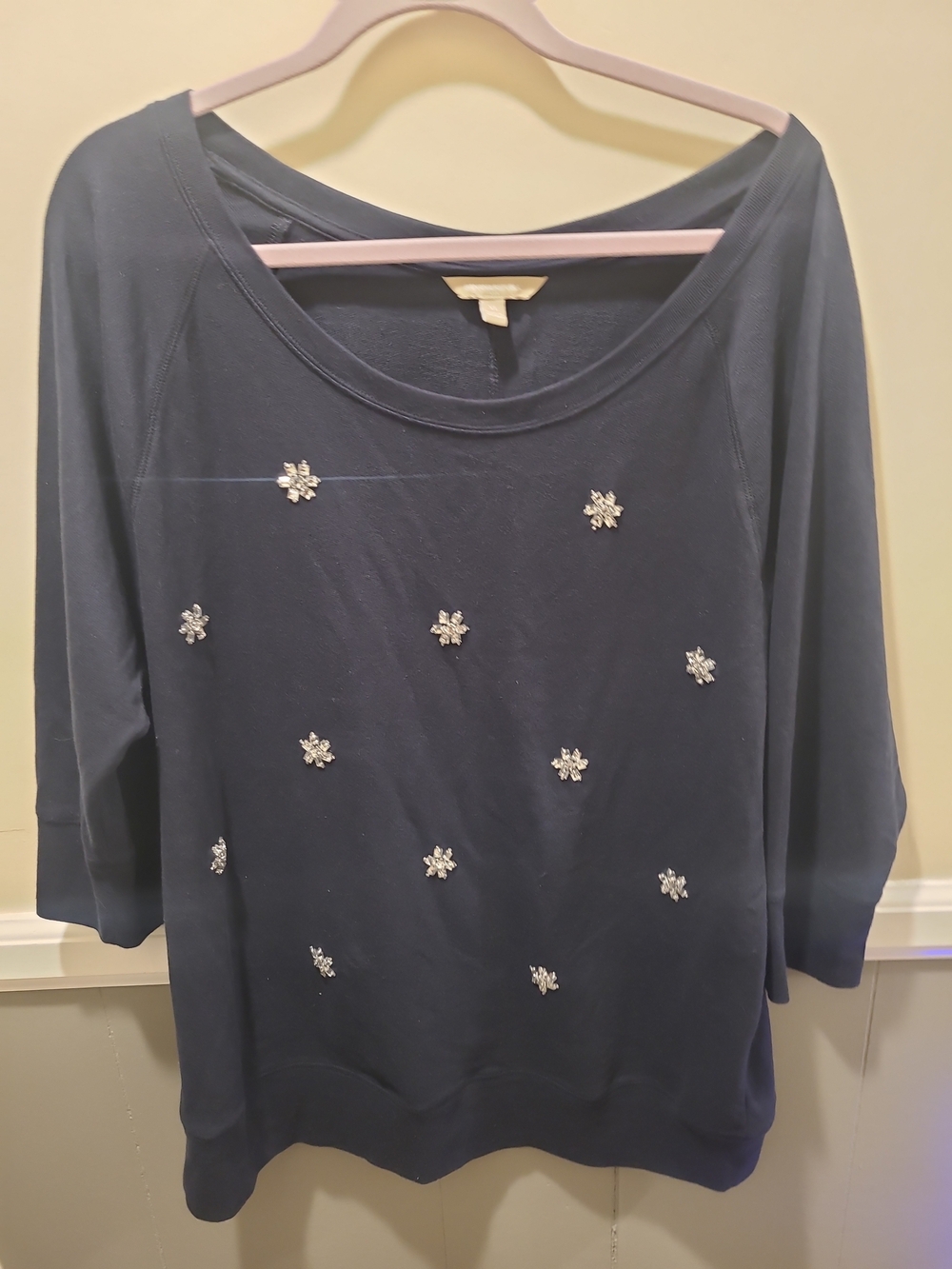 Banana Republic Navy Blue rhinestone Embellished 3/4 Sleeve Sweater Sz XL - Picture 2 of 12
